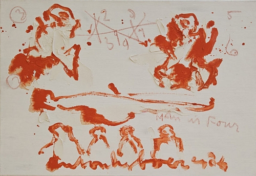 Anton Heyboer,  main in four, acryl op doek, 40 x 50 cm